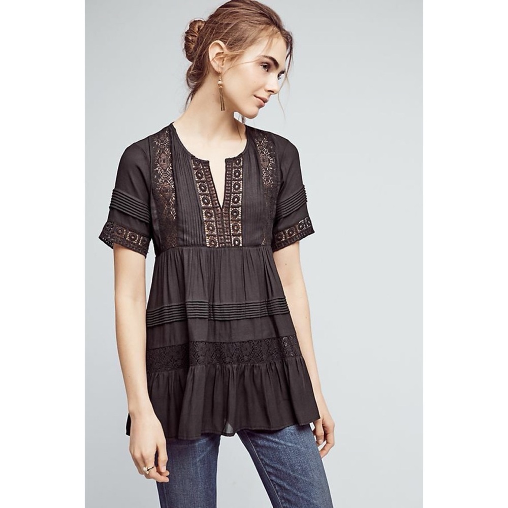 ❤️ Anthropologie x Maeve Black Bohemian Babydoll Blouse